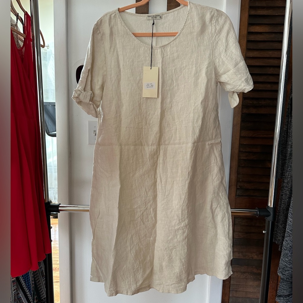 Casual Women Beige Linen Dresses For Summer